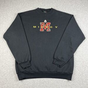 VTG Mickey Mouse Sweatshirt Mens Large Black‎ Disney Crewneck Embroidered 21x26